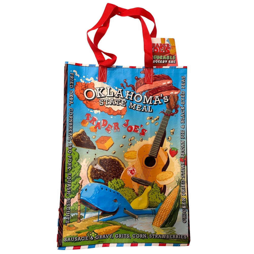 Trader Joes Oklahoma Reusable Grocery Bag Eastern Redbud State Meal Tote NEW